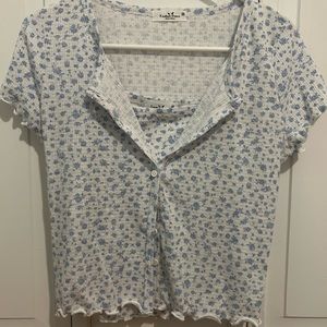 blue Floral crop shirt